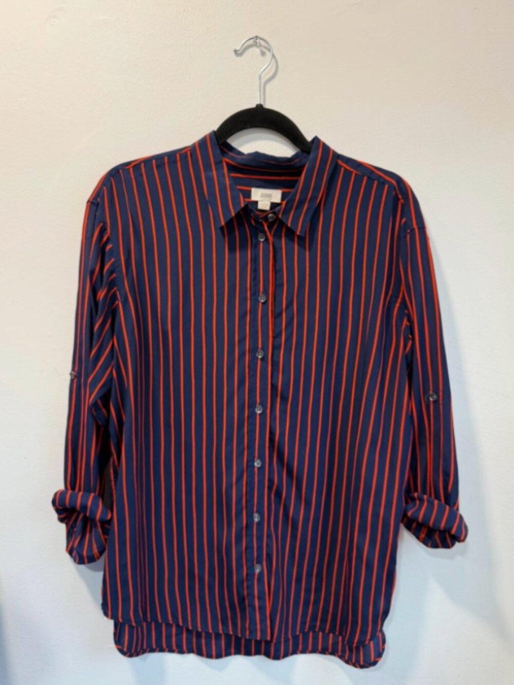 CLOSED Long Sleeve Navy/Red Striped Button Front Collared Shirt (MD)